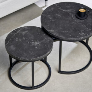 Set van 2 bijzettafels ELEGANCE 45cm zwart marmeren design metalen frame rond - 43644