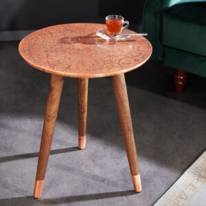 Design bijzettafel ALCAZAR 50cm antiek koper metaal acacia handgemaakt rond - 43354