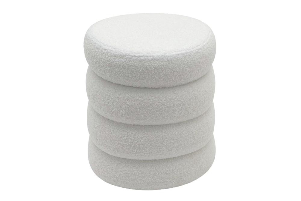 Kruk VOGUE 40cm rond bekleed met opbergruimte bouclé wit - 48640