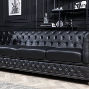Chesterfield 3-zitsbank 205cm zwart kunstleer klinknagels veerkern - 41447