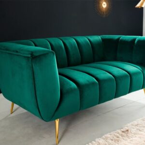 Retro 2-zitsbank NOBLESSE 165cm smaragdgroen fluwelen 2-zitsbank met decoratieve quilting - 41247