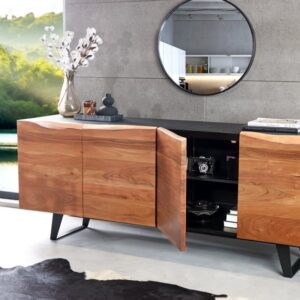 Industrieel design dressoir ORGANIC ARTWORK 180 cm massief acaciahout ijzeren frame - 43304