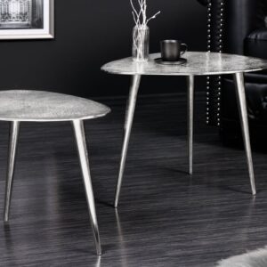 Set van 2 salontafels ELEMENTS 50cm zilver metaal handgemaakt - 42718