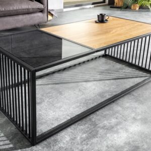 Design salontafel ARCHITECTURE 100cm zwart wild eiken gerookt glas metaal - 43002