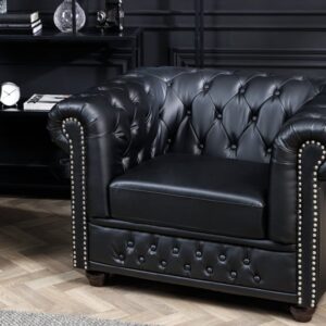 Design fauteuil CHESTERFIELD 110cm matzwart knoopstiksel veerkern - 41448