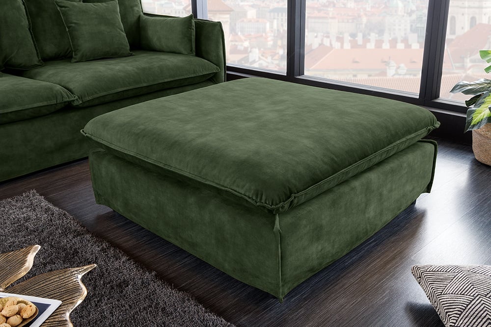 Grote kruk HEAVEN 100cm donkergroen fluweel bankkruk in landelijke stijl wasbare hoes - 40834