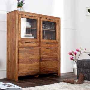 Massives Highboard PURE 140cm Sheesham steenafwerking Vitrine Palisander - 22685