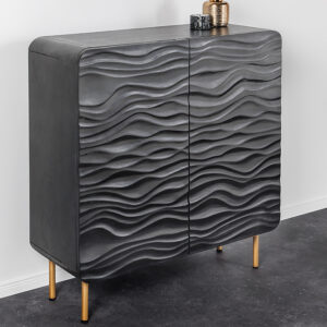 Design dressoir WAVE 120cm zwart mat goud mango massief hout - 43478
