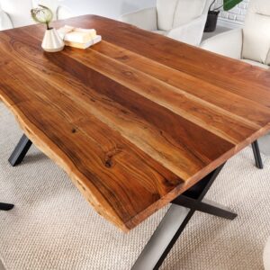 Massief houten eettafel MAMMUT 160cm acaciaboomrand X-frame industrieel design 2,6 cm blad - 43480