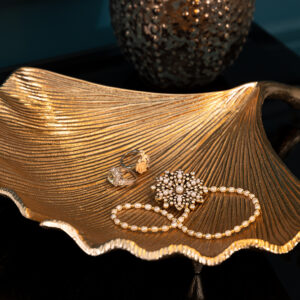Decoratieve kom GINKGO 33cm goud handgemaakt metaal - 41777