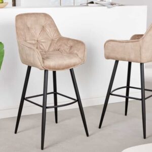 Design barkruk MILANO champagne fluwelen barstoel met Chesterfield quilting - 41958