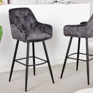 Design barkruk MILANO grijs fluwelen barstoel met Chesterfield quilting - 41957