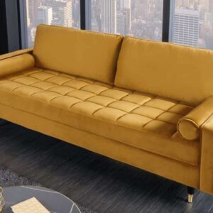 Design 3-zits loungebank COSY VELVET 220cm mosterdgeel fluwelen veerkern - 41072