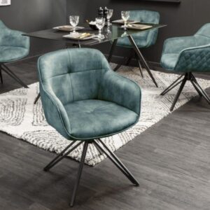 Draaibare design stoel EUPHORIA petrol fluweel met armleuning metalen frame zwart - 40999