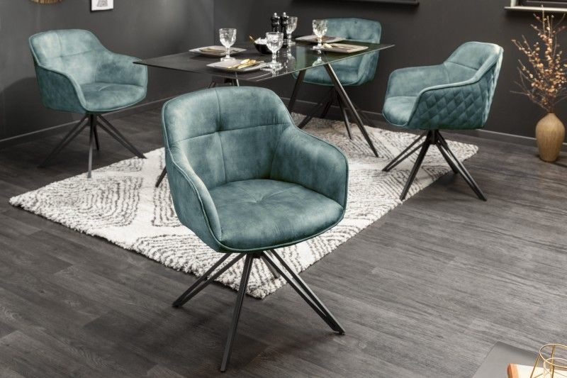 Draaibare design stoel EUPHORIA petrol fluweel met armleuning metalen frame zwart - 40999