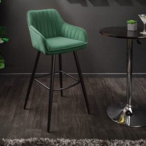 Elegante barkruk TURIJN smaragdgroen fluweel met decoratieve gewatteerde barstoel met armleuning - 40436