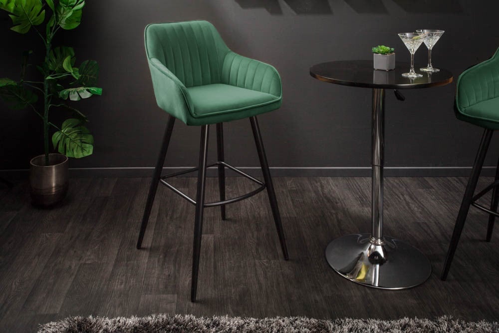 Elegante barkruk TURIJN smaragdgroen fluweel met decoratieve gewatteerde barstoel met armleuning - 40436