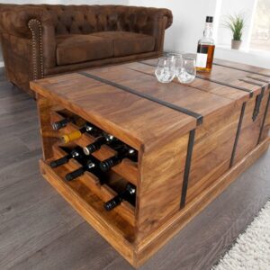 Massief houten salontafel BODEGA 100 cm Sheesham steenafwerking barkast voor thuis - 39060