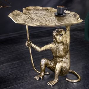 Design Bijzettafel WILDLIFE MONKEY 60cm goud antiek metaal handgemaakt - 44835