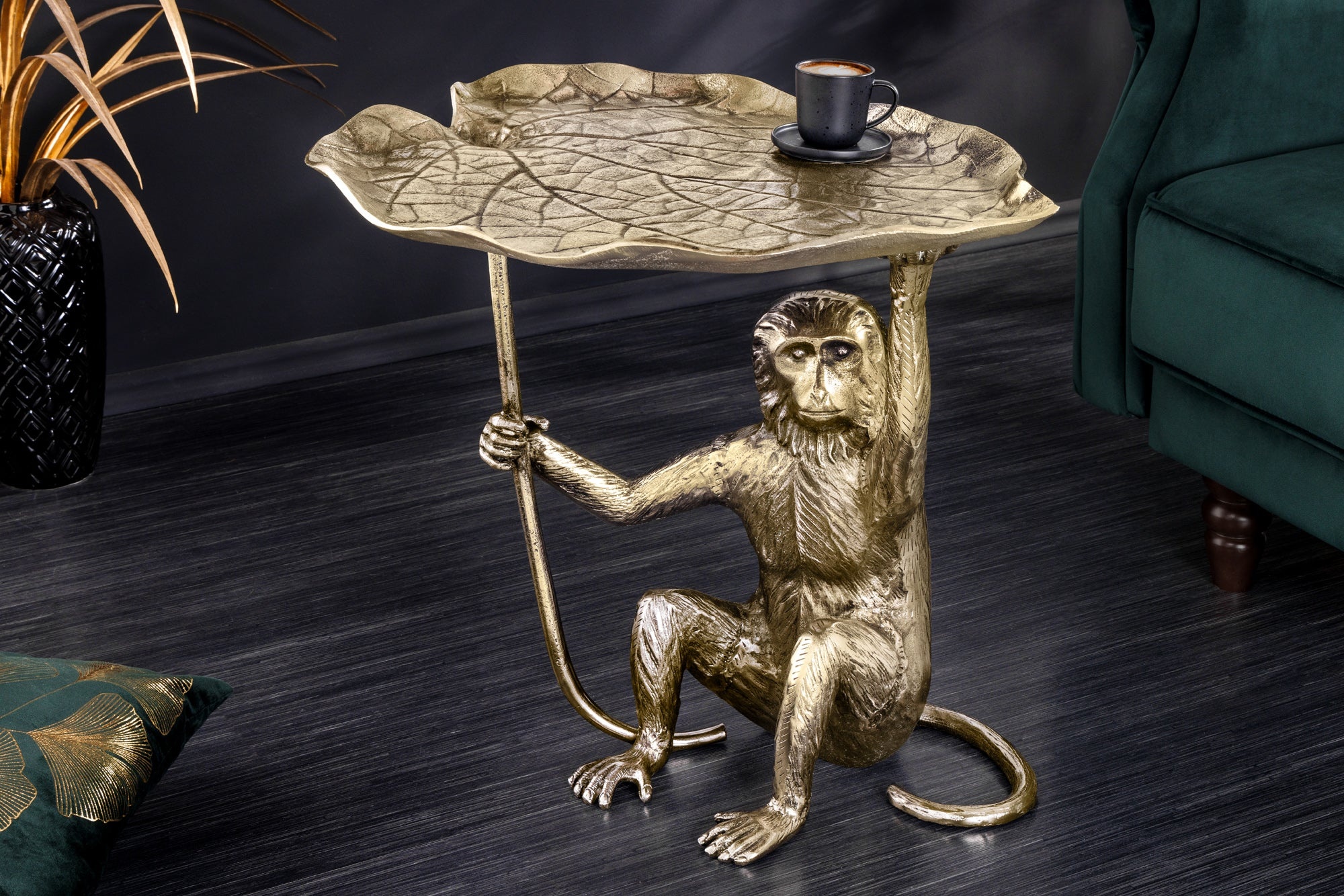 Design Bijzettafel WILDLIFE MONKEY 60cm goud antiek metaal handgemaakt - 44835