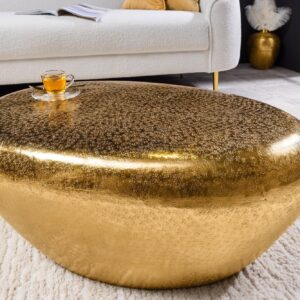 Handgemaakte salontafel STONE 75cm goud metaal gehamerd design - 44852