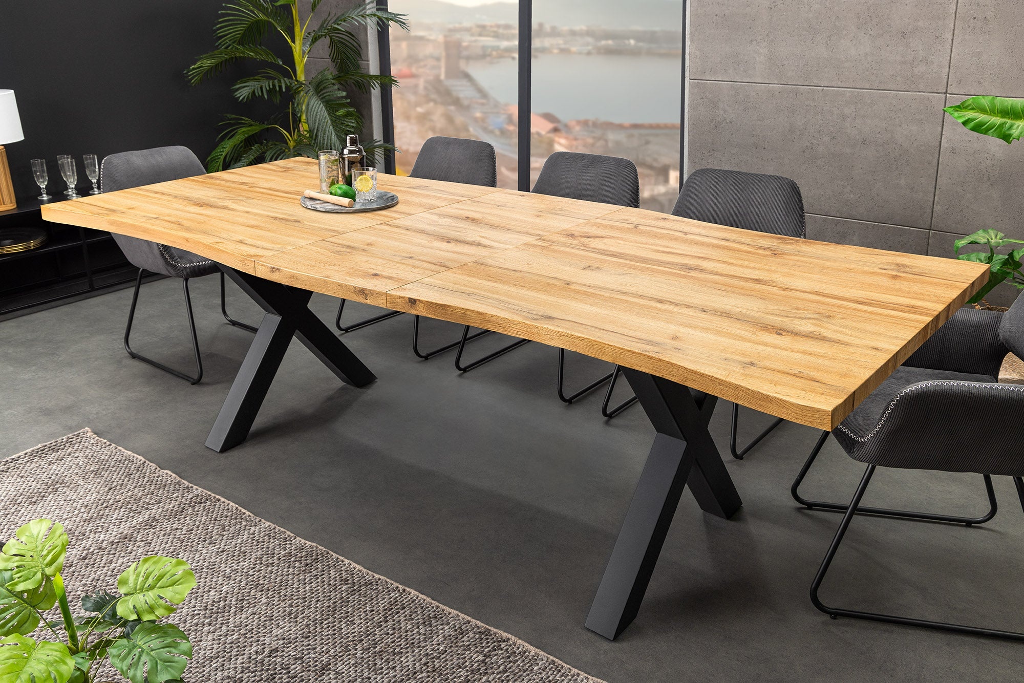 Uitschuifbare eettafel WILD 160-200cm bruin wild eiken design zwarte boomrand - 45078