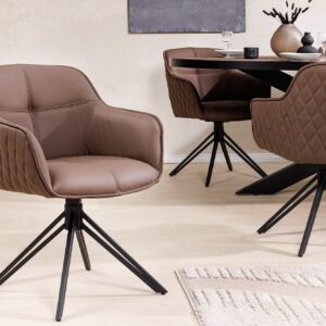 Draaibare Design Stoel EUPHORIA Bruin Echt Leer Zwart Metalen Frame met Armleuning - 45861
