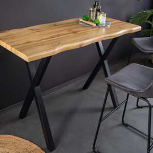 Industriële bartafel WILD 120cm bruin wild eiken look zwart metalen X-poot - 45080