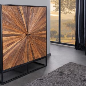 Massief highboard BARRACUDA 120cm bruin mangohout met teakhouten front zwart metaal - 44989