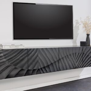 Solid TV Lowboard SCORPION 200cm Zwart Hangend Mango Hout 3D Design - 44526