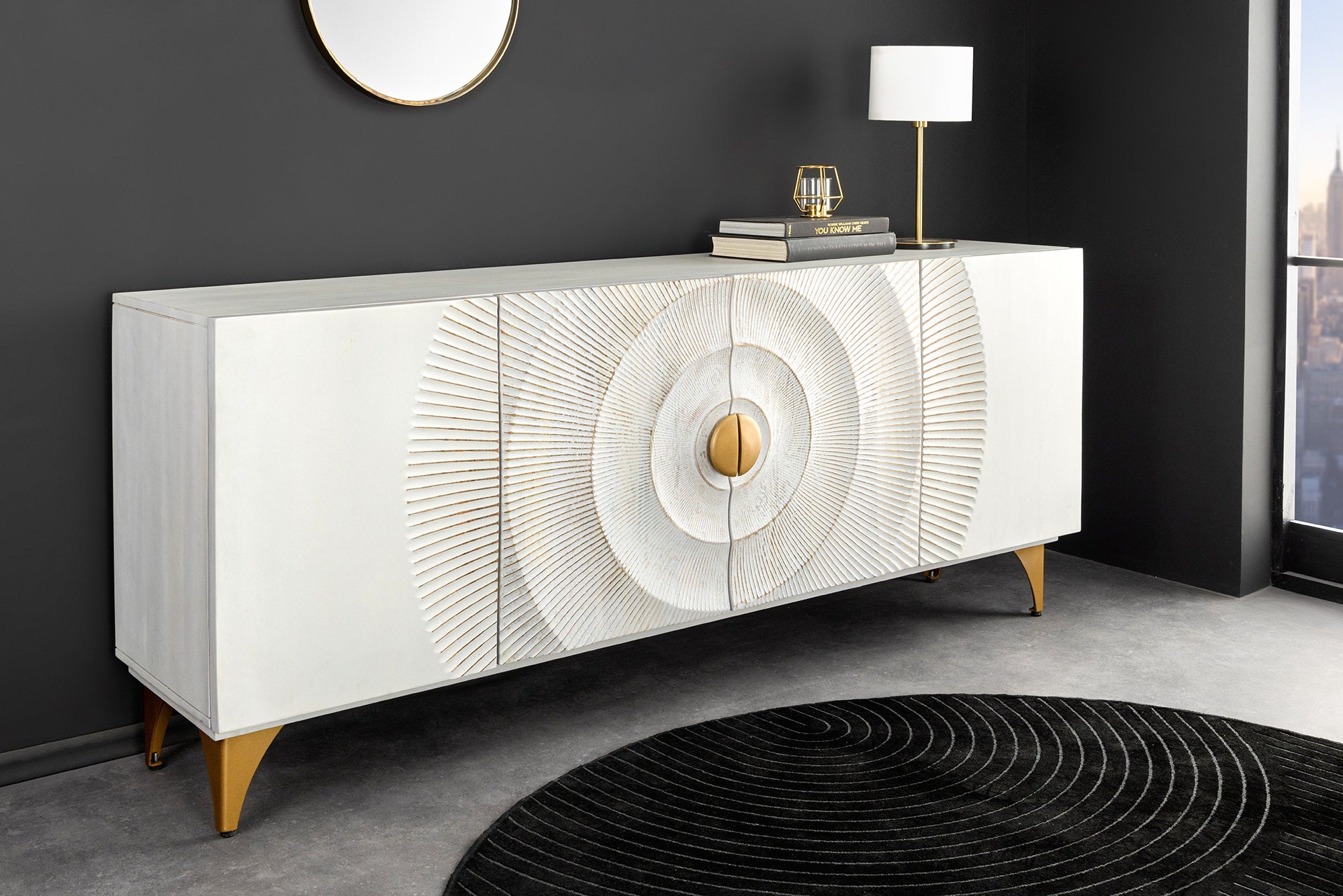 Handgemaakt dressoir GOLDEN SUNSET 180 cm witgouden mangohouten metalen poten - 45642