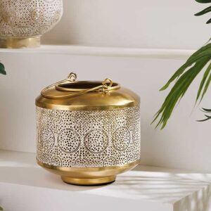 Decoratieve lantaarn ORIENT 20cm goud metaal met patina handgemaakte lantaarn - 43825
