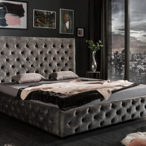 Design tweepersoonsbed PARIS 160x200cm grijs fluweel Chesterfield gestoffeerd bed - 43537