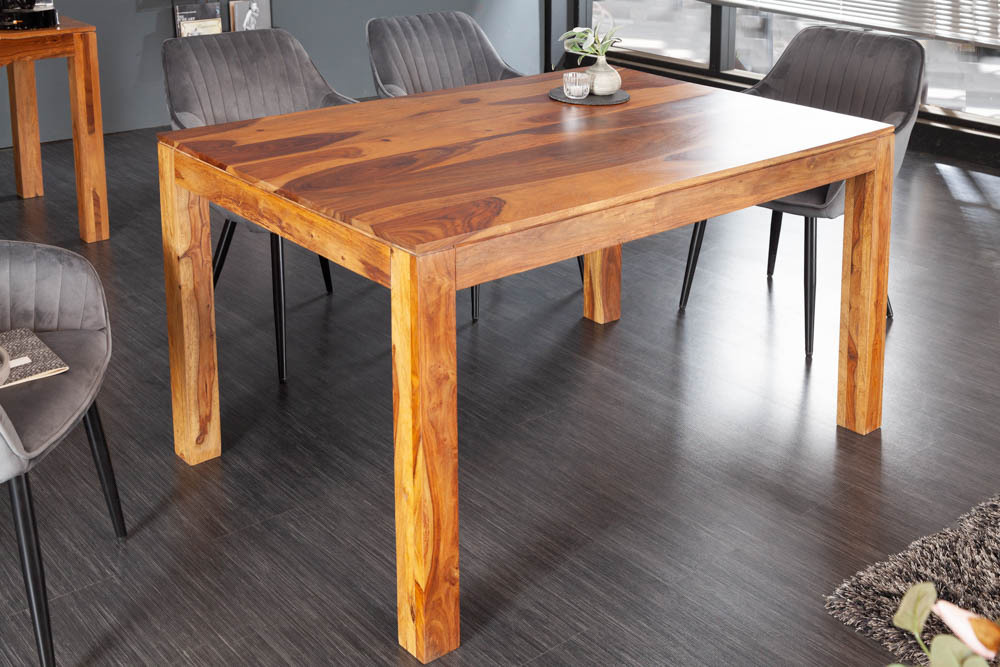 Massief houten eettafel PURE 135 cm bruin sheeshamhout met een unieke nerf - 43752