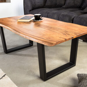 Massief houten salontafel MAMMUT 120 cm Acacia naturel V-frame zwart 2,5 cm tafelblad - 41655