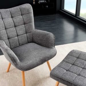 Moderne fauteuil SCANDINAVIA grijze structuurstof massief houten poten met armleuningen - 44023