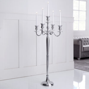 Kandelaar MODERN BAROK 120 cm zilveren 5-armige kroonluchter aluminium gepolijste kandelaar - 17365