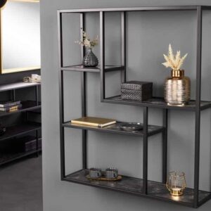 Moderne wandplank SLIM LINE 95cm antraciet zwart marmeren design metaal hangend - 44182