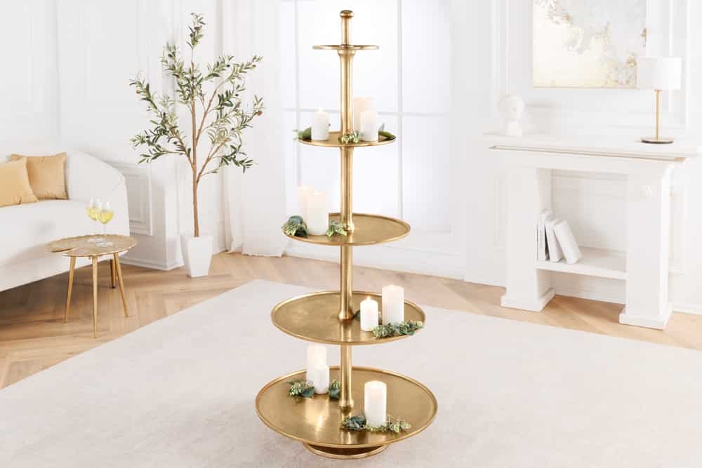 Design XXL taartplateau ABSTRACT 150cm goud metaal met vijf verdiepingen handgemaakt - 43500