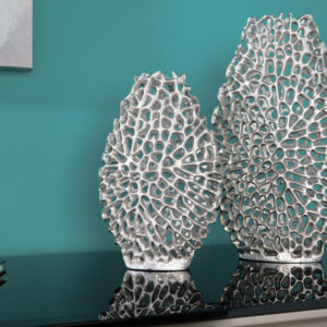 Filigraan vazen set van 2 ABSTRACT LEAF 40cm zilveren metalen handgemaakte bloemenvaas - 43189
