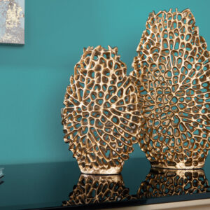 Filigraan vazen set van 2 ABSTRACT BLAD 40cm goud handgemaakt - 43188