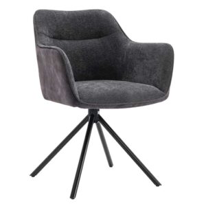 Bureaustoel VERONA donkergrijs fluweel structuurstof met armleuning zwart metalen poten - 44155