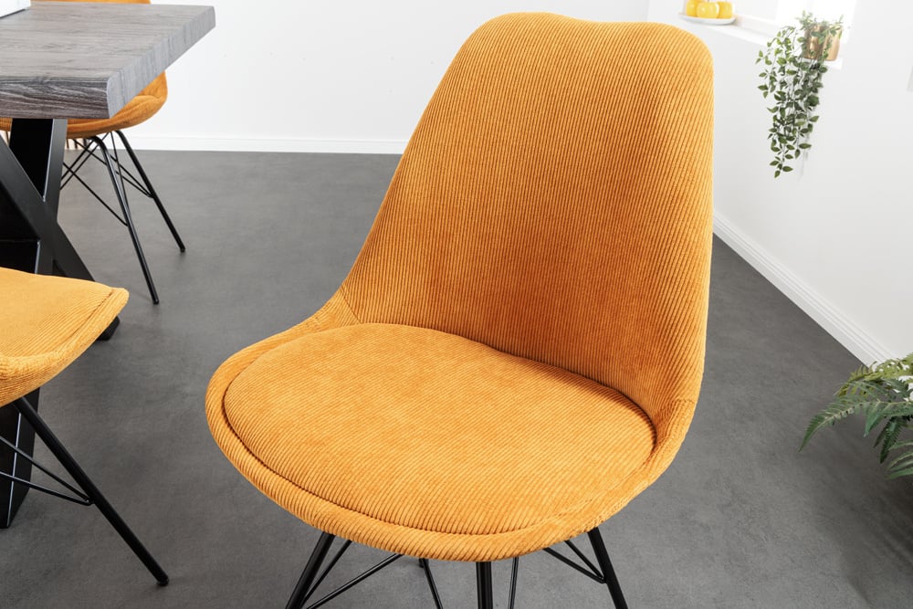 Design stoel SCANDINAVIA MEESTERSTUK mosterdgeel koord zwart metalen poten - 43697