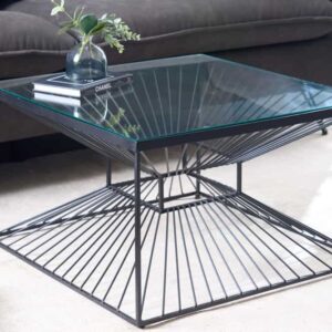 Abstracte salontafel ILLUSION 60cm zwart metaal glas handgemaakt modern design - 43502