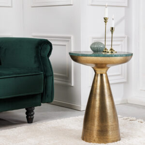 Handgemaakte bijzettafel ELEMENTS 60cm goudgroen marmer rond - 42717