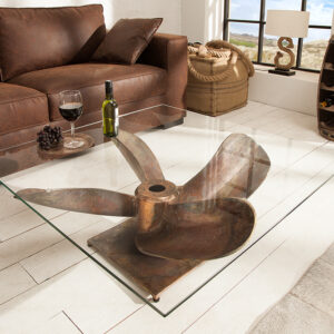 Maritieme salontafel OCEAN L 85cm antiek koper met scheepsschroef - 39254