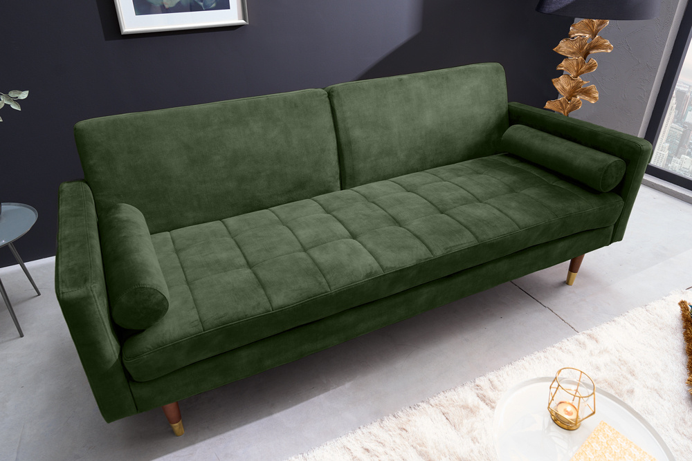 Moderne slaapbank COUTURE 196cm groene microvelours 3-zits slaapbank functie incl. Kussen - 42493