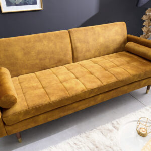 Moderne slaapbank COUTURE 196cm mosterdgeel microvelours 3-zits slaapbank functie incl. Kussen - 42490
