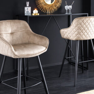 Design barkruk EUPHORIA champagne grijs fluweel zwart metalen poten barstoel met rugleuning - 43686