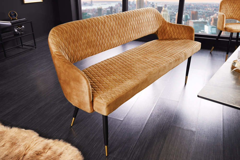 Design bank PARIS 160cm mosterdgeel fluwelen retro rugleuning - 43681